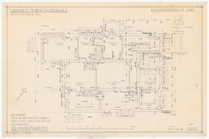 Blaupause eines Hauses mit der Bezeichnung "Landhaus in Berlin" auf Papier, wahrscheinlich ein architectural plan.