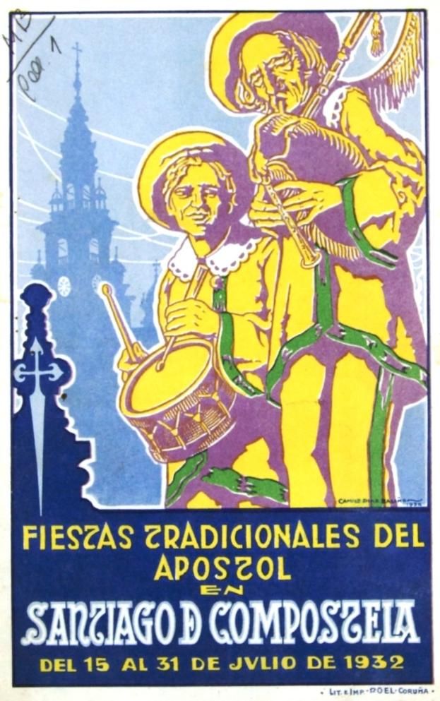 Plakat für ein Konzert in San Francisco mit zwei Menschen, die eine Trommel und eine Flöte spielen, sowie Textinformationen zum Event.