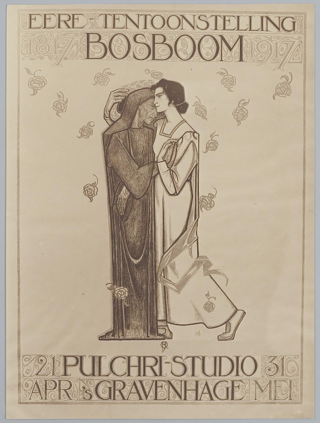 Ein Konzertplakat, das einen Mann in einem Anzug und eine Frau in einer Schürze zeigt, die nebeneinander stehen und ernst schauen, begleitet von Text, der das Ereignis beschreibt.