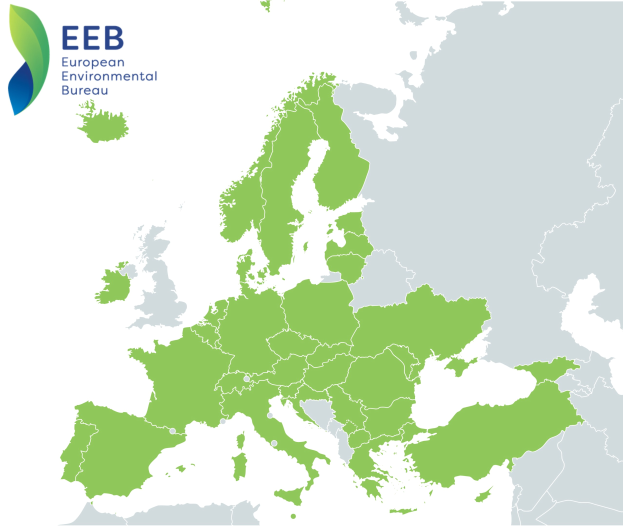 Eine Karte von Europa mit dem Logo der Europäischen Umweltbehörde in der linken oberen Ecke, die in verschiedenen Grüntönen schattiert ist, um die EU-Regionen anzuzeigen.