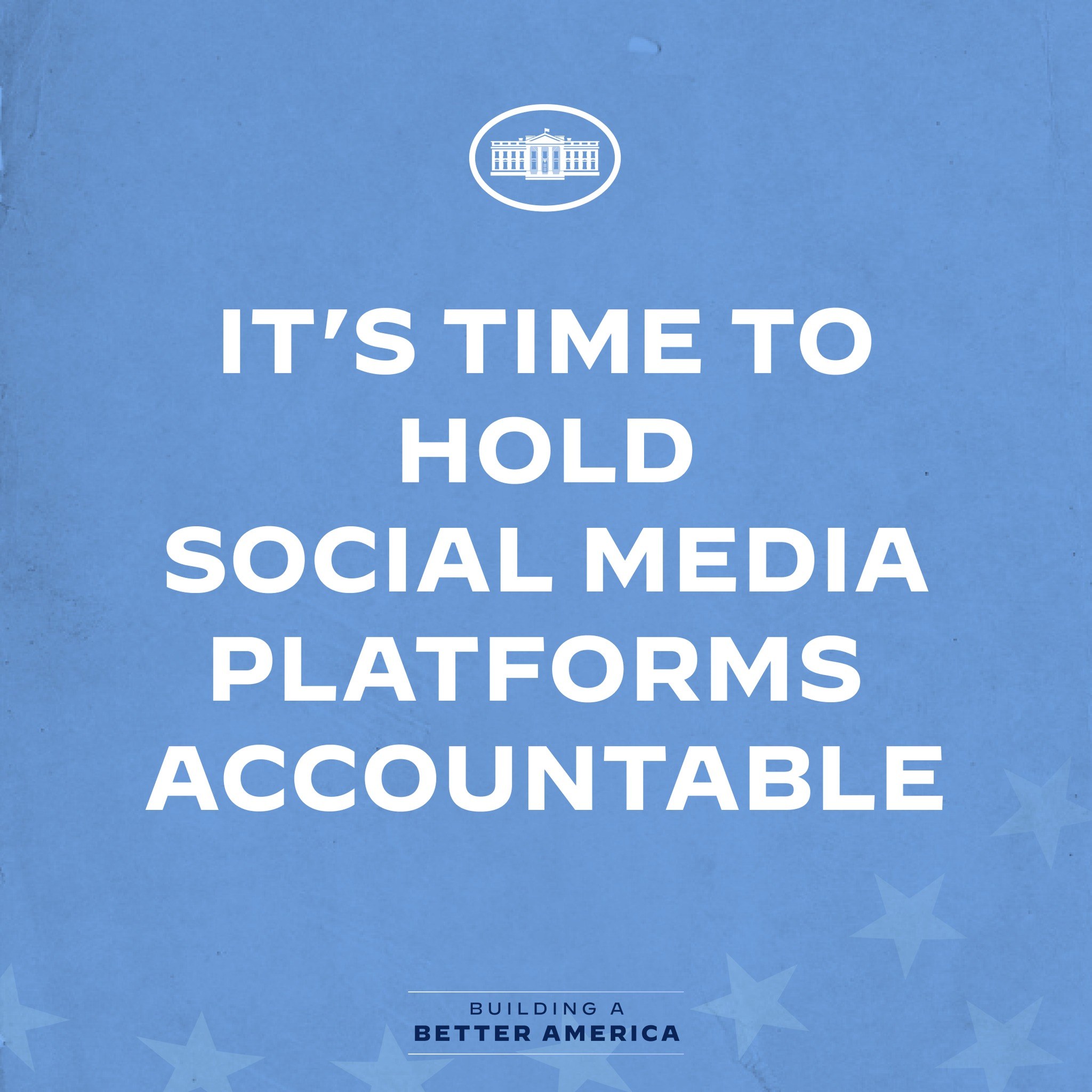 Plakat mit fetter schwarzer Schrift auf weißem Hintergrund, das 'Es ist an der Zeit, Social-Media-Plattformen zur Rechenschaft zu ziehen' sagt, eingerahmt von einem schmalen schwarzen Rand.