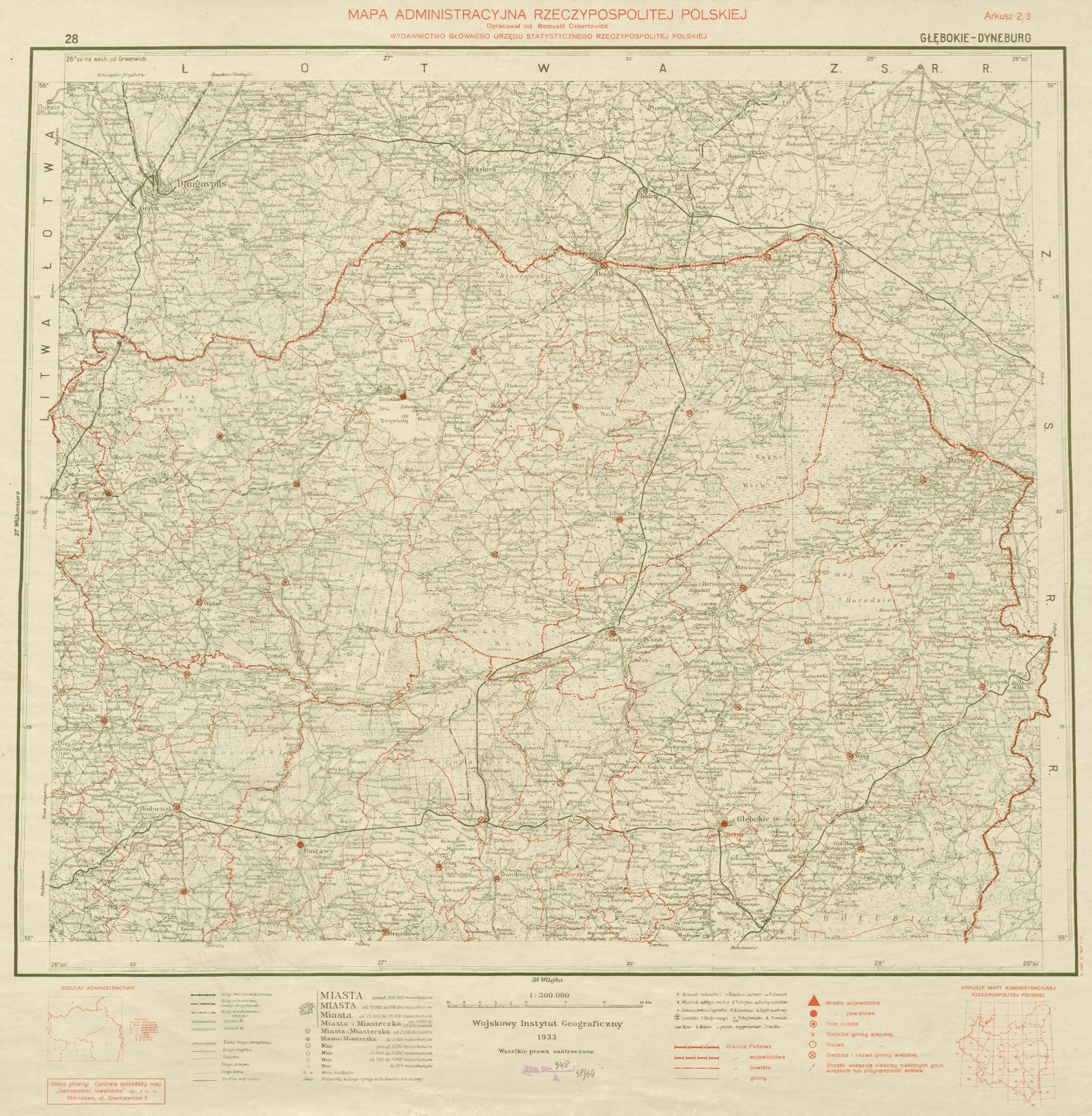 Alte Karte von Polen mit roter Linie und handgeschriebenem Text auf altem Papier.