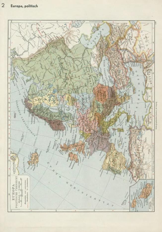 Karte von Europa aus dem 19. Jahrhundert, die politische Grenzen zeigt, auf Papier gedruckt mit Text oben und unten.
