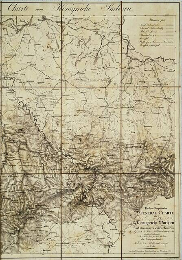 Alte Karte des britischen Empire im 19. Jahrhundert, die das Königreich Sachsen-Anhalt mit gedrucktem Text auf vergilbten Papier zeigt.