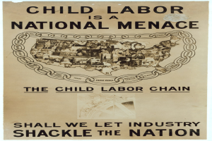 Plakat mit der Aufschrift "Kindera
rbeit ist eine nationale Bedrohung - Sollen wir der Industrie gestatten, das Land zu fesseln" in fetter schwarzer Schrift auf einem weißen Hintergrund, das eine vielfältige Gruppe von Menschen zeigt, die gemeinsam stehen.