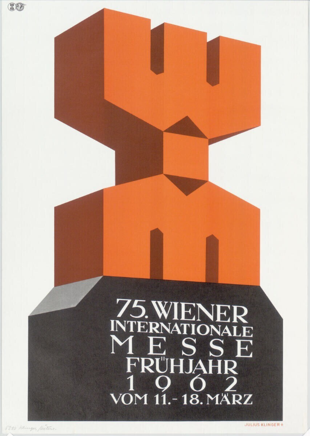 Plakat für die 75. Internationale Frühjahrsmesse in München, Deutschland, mit einer farbenfrohen zentralen Skulptur und weißem Hintergrundtext.