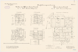 Schwarzes und weißes architektonisches Grundrissbild des ehemaligen Bundeskanzleramts in der Bundesrepublik Deutschland, das detaillierte Layout und Anmerkungen zeigt.