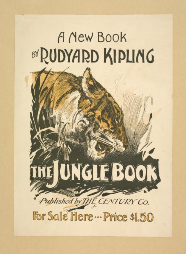 Ein Buch mit dem Titel "Der Dschungelbuch" von Rudyard Kipling mit einem realistischen Bild eines Tigers auf dem Cover.
